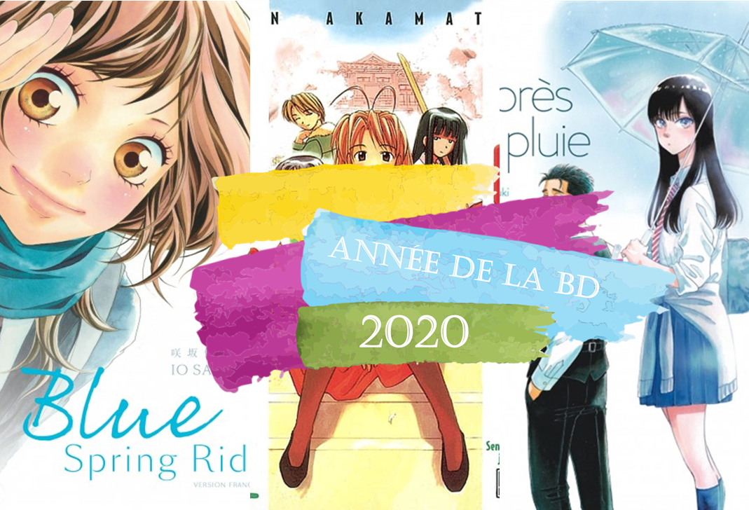 3 couvertures de mangas avec personnages féminins et logo Année de la BD 2020