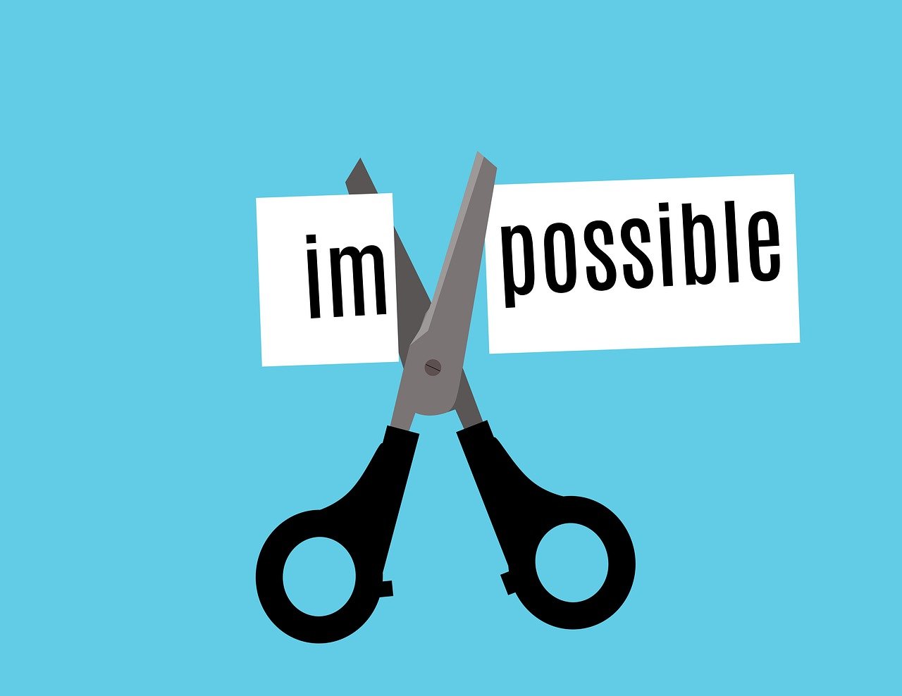 Une paire de ciseaux coupe le mot "impossible" en 2 : "im" et "possible"
