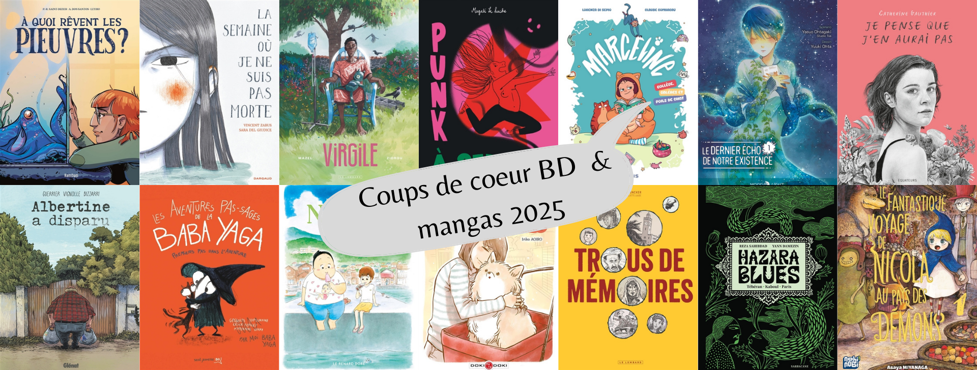 Bandeau de couvertures de BD avec coups de coeur BD et mangas 2025