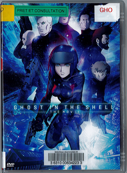 personnages série animation japonaise Ghost in the shell avec personnage féminin casqué au centre