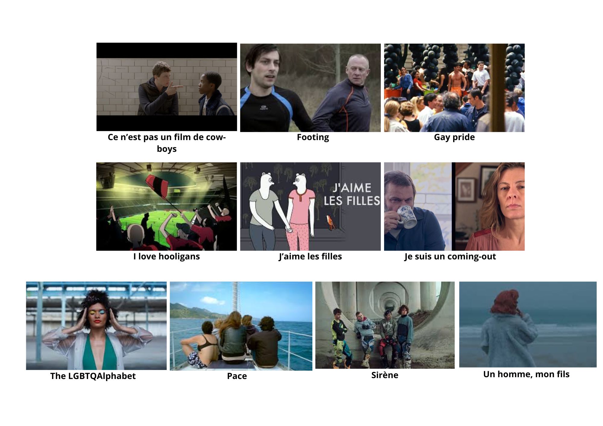 images des 10 courts-métrages avec leurs titres