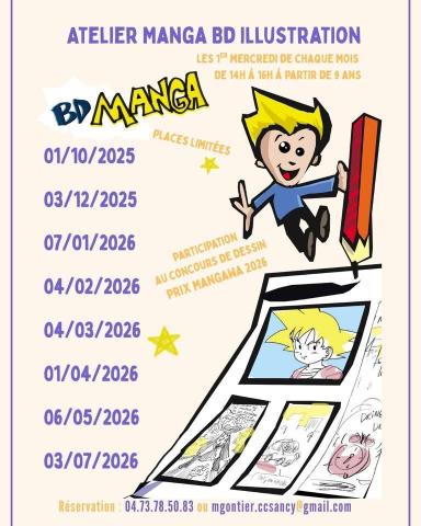 Flyer Atelier dessin manga avec dates