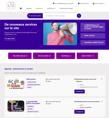 Page d'accueil du site internet du réseau des médiathèques Thiers Dore et Montagne