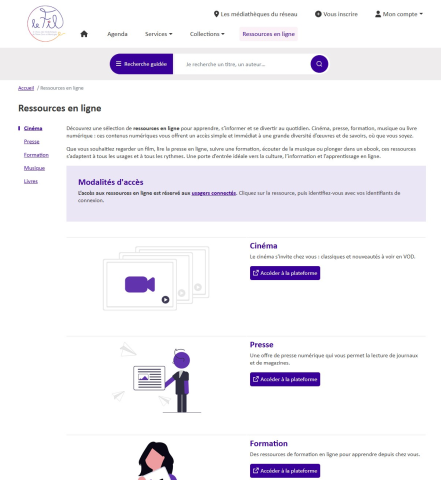 Page Ressources en ligne sur le site internet du réseau des médiathèques Thiers Dore et Montagne