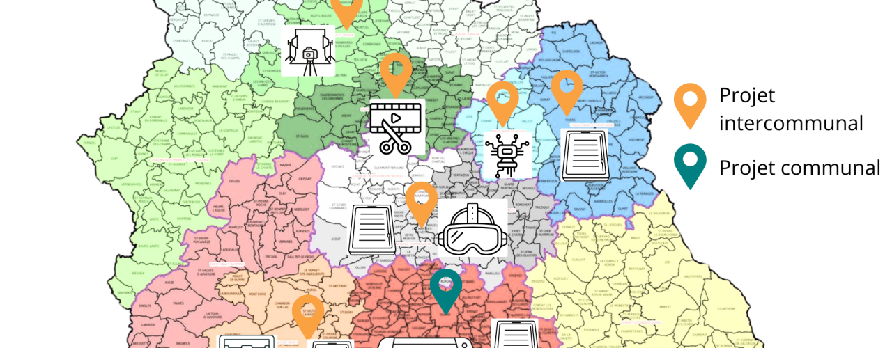 Carte du Puy-de-Dôme présentant les collectivités empruntant les outils numériques de la MD