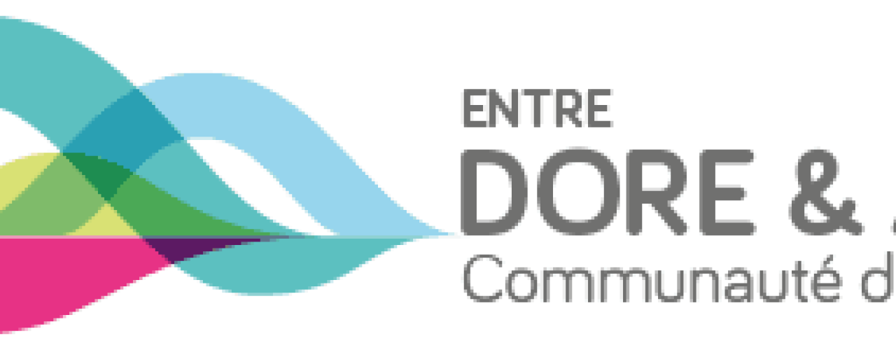 logo de la com com Entre dore et allier avec bandeau bleu rose et vert