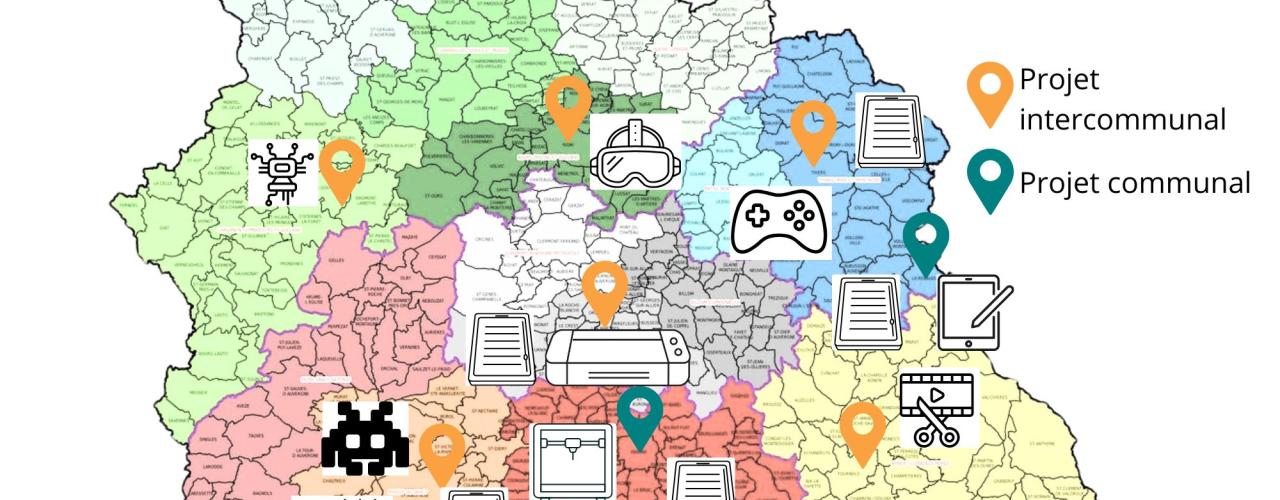 Carte du Puy-de-Dôme présentant les collectivités empruntant les outils numériques de la MD