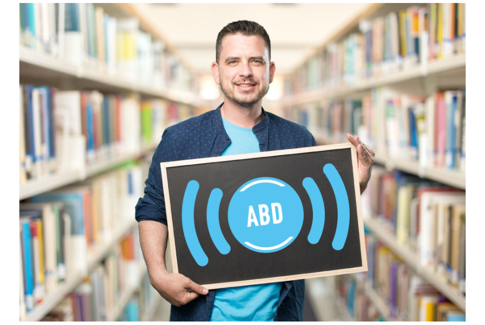 logo de l'Association des bibliothécaires départementaux porté par un homme