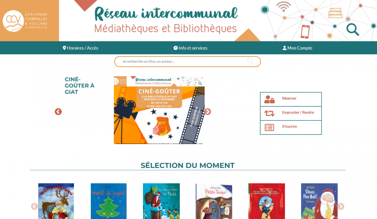 Page d'accueil du site internet du réseau de lecture CCV