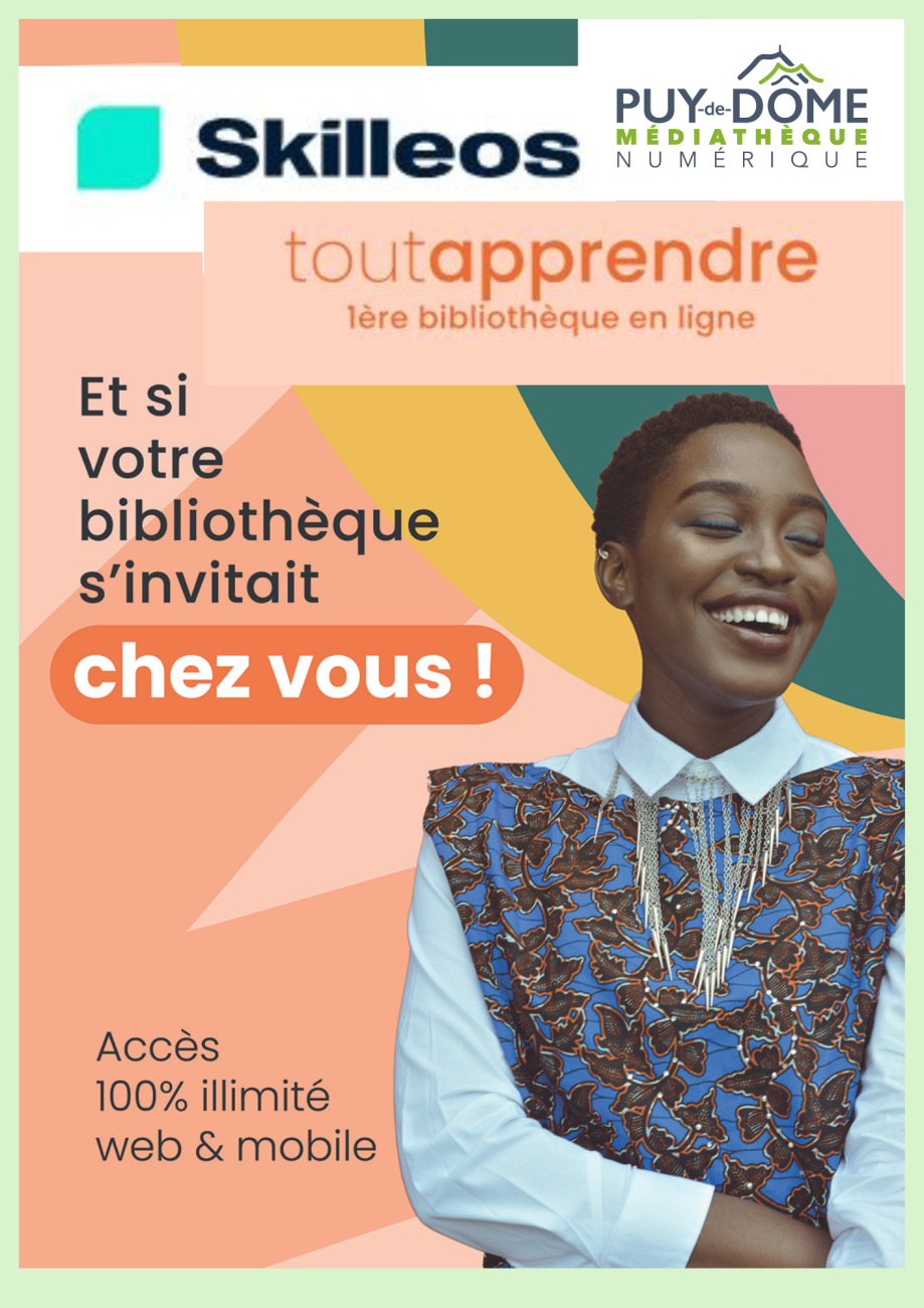 Un jeune femme rit sur fond d'affiche