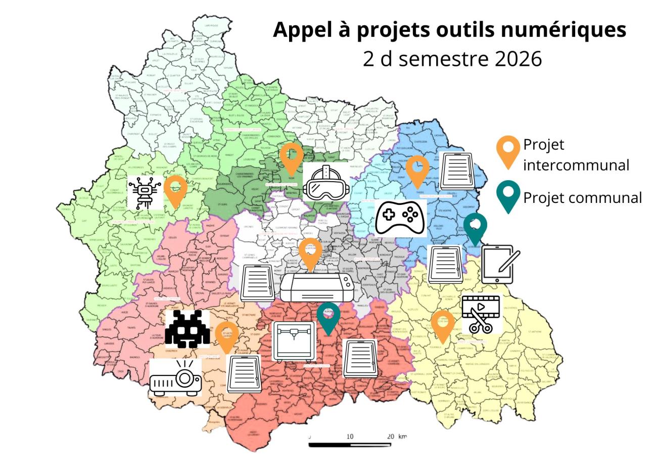 Carte du Puy-de-Dôme présentant les collectivités empruntant les outils numériques de la MD