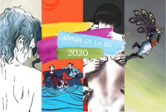 Couvertures de 4 bandes dessinées avec slogan Année de la BD 2020