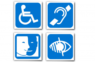 Logos des handicaps moteur, auditif, mental/psychique et visuel