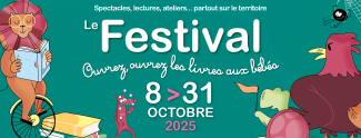 Bannière du festival OOLB 2025 avec Jacky râle et Le lion a mis des lunettes 