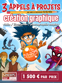 affiche de la Clermont Geek convention avec plusieurs personnages de mangas