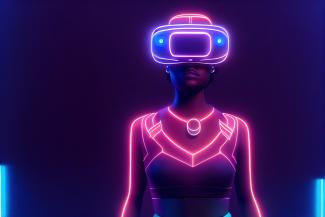 Femme portant un casque de réalité virtuelle