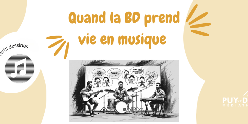 hommes jouant de la musique sur fond blanc avec bulles et fond marron clair